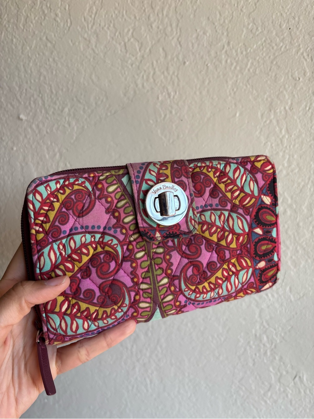 Vera Bradley Pink Paisley Quilted Turnlock Wallet